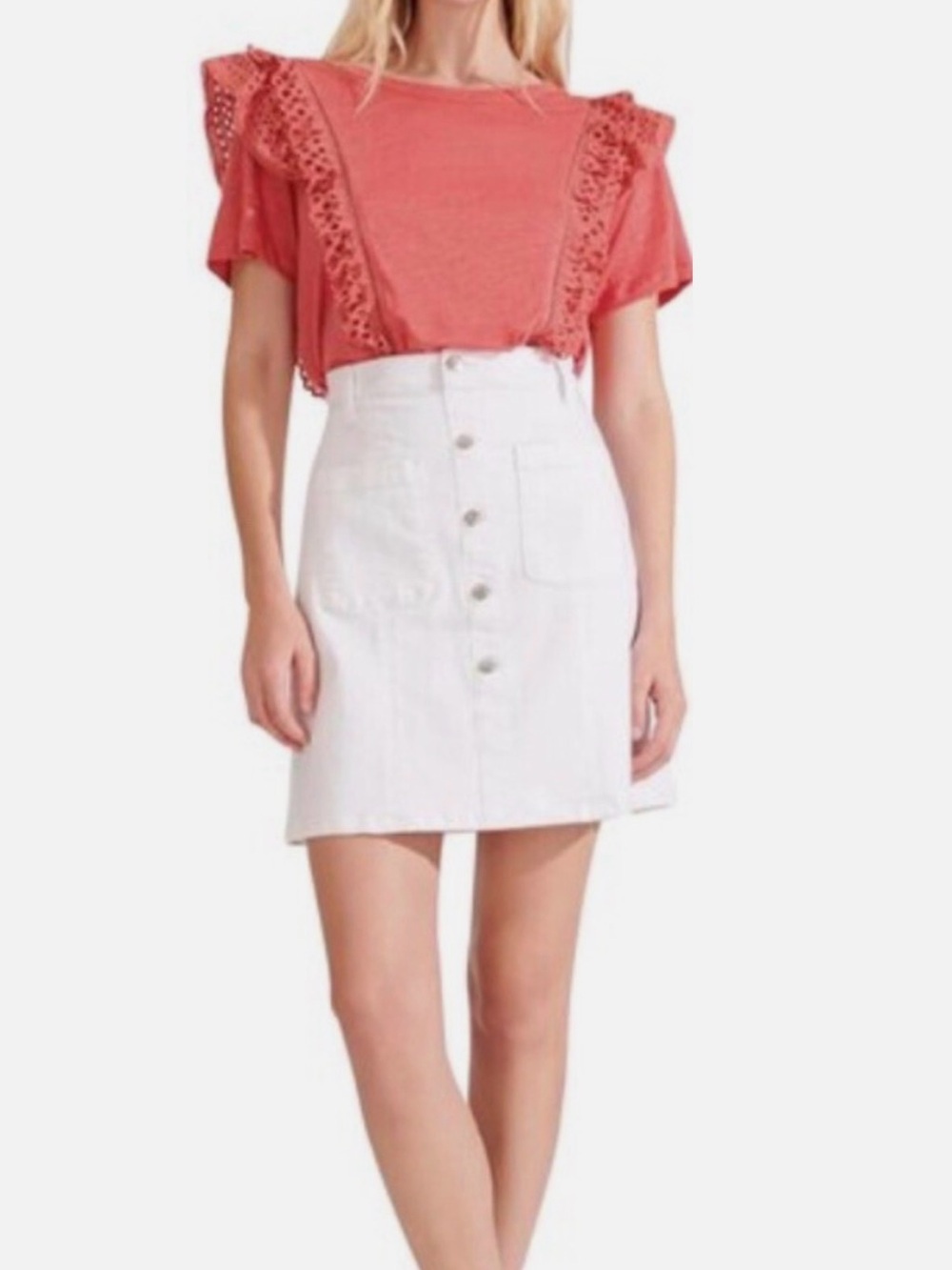Veronica Beard Deena patch pocket white denim skirt 8